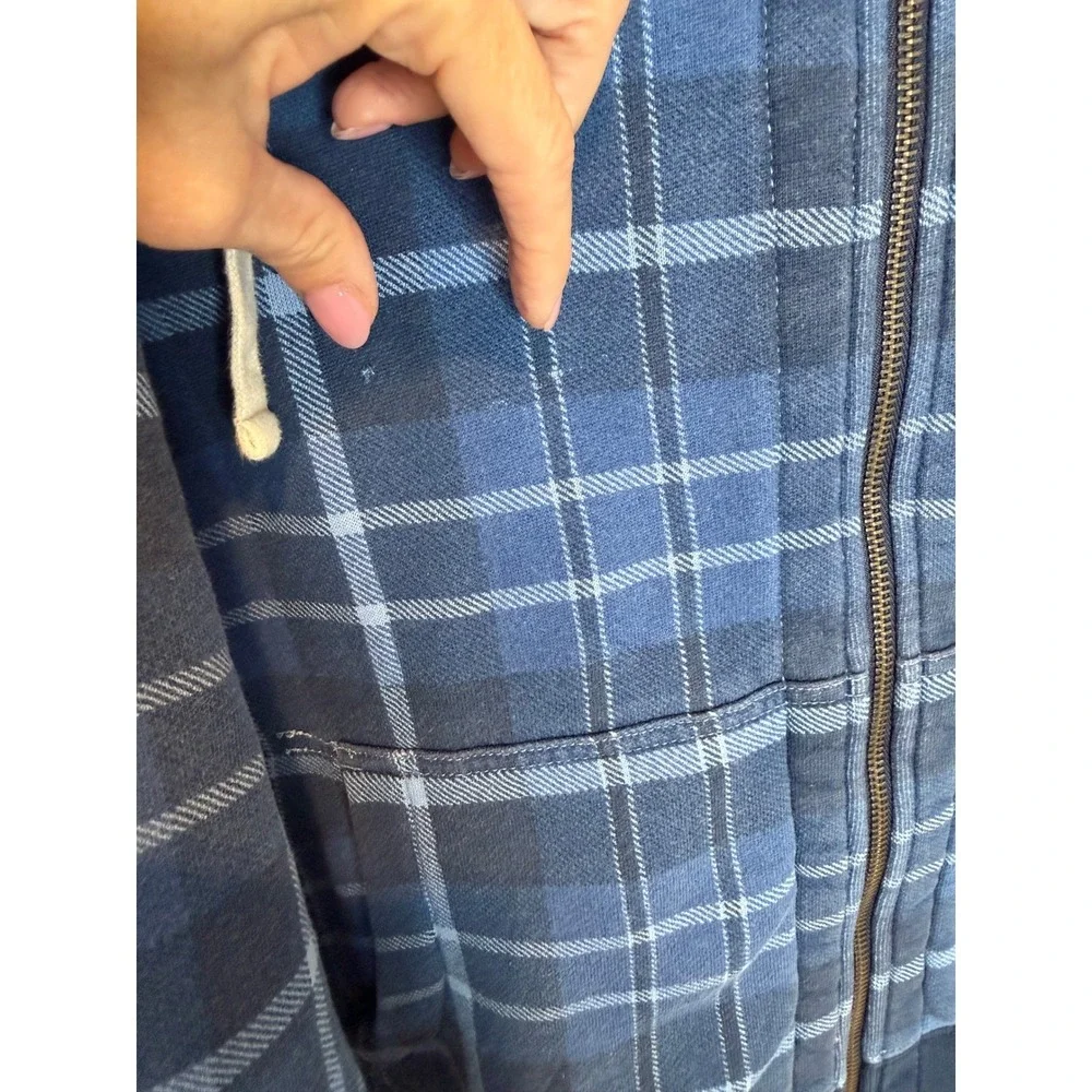 Polo Ralph Lauren Blue Plaid Waffle Lined Zip Up Hoodie Y2K XL Thermal Pony
